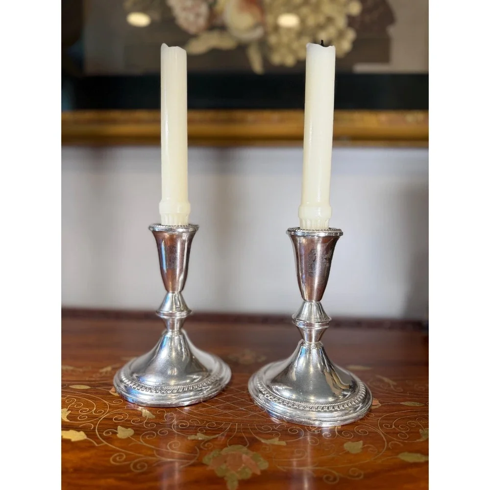 Vintage Sterling Silver Weighted Candlestick Pair • Duchin Creation 5.5